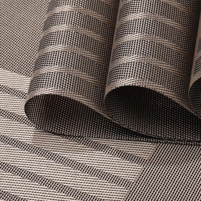fanquare Vinyl Woven Placemats Set of 6 Classic Stylish Brown Patchwork Striped - Image 7