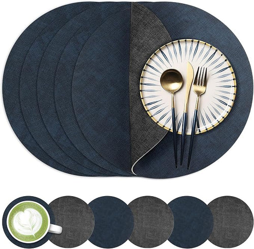 13-Inch Faux Leather Round Placemats Set of 6, Waterproof Anti-Slip Dual Sided by Fyvva