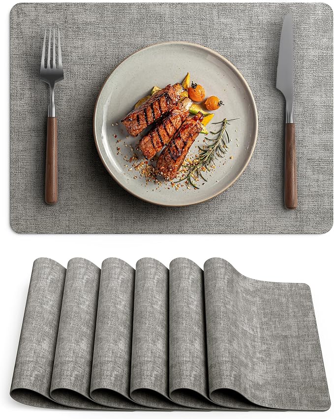 Faux Leather Vinyl Placemats Set of 6 Wipeable Heat Resistant Place Mats 100% by Unknown