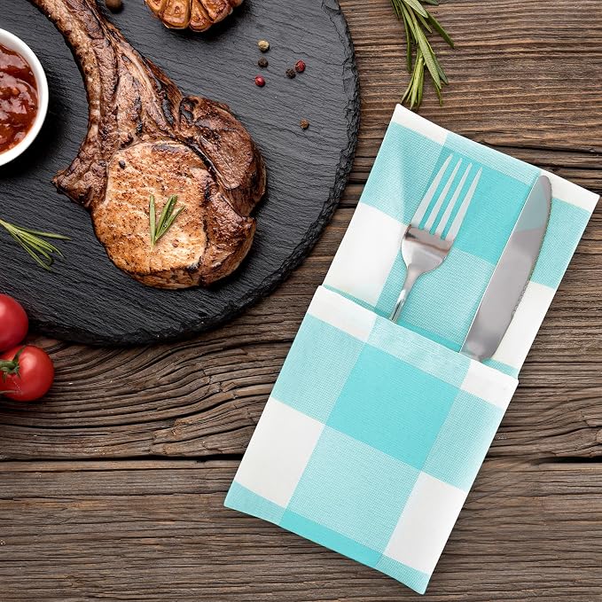 Buffalo Plaid Table Napkins Set of 50 Checkered Cloth Napkins 17x17 inch - Image 6