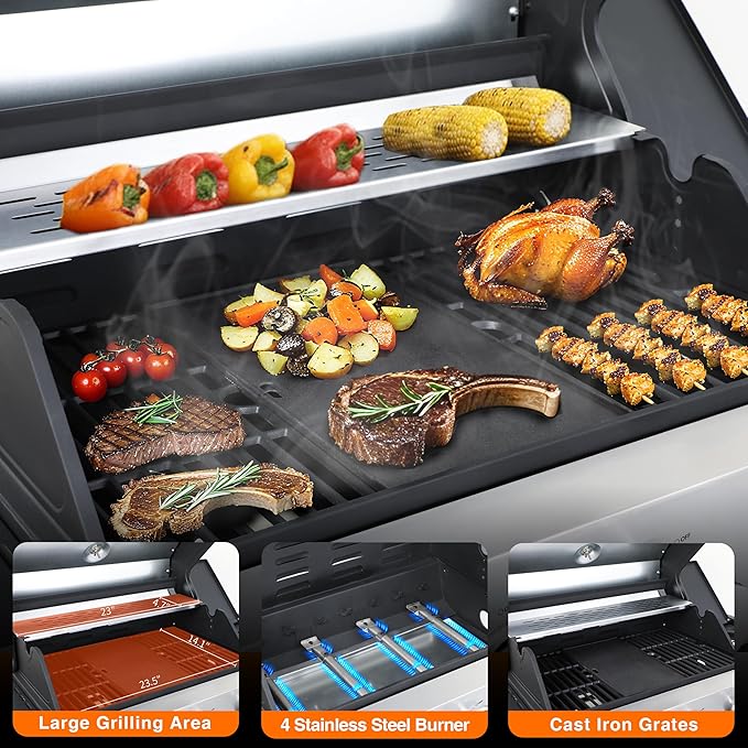4-Burner Gas Grill, 790 BTU Outdoor BBQ Grill - Image 3