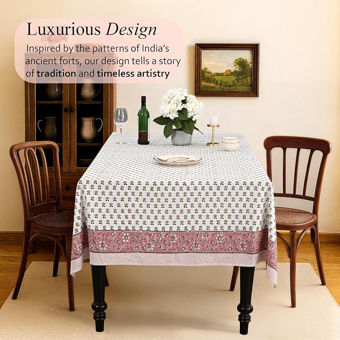 CPC Rosette Bloom Tablecloth 100% Cotton 60x90 Inch Indian Block Print - Image 2