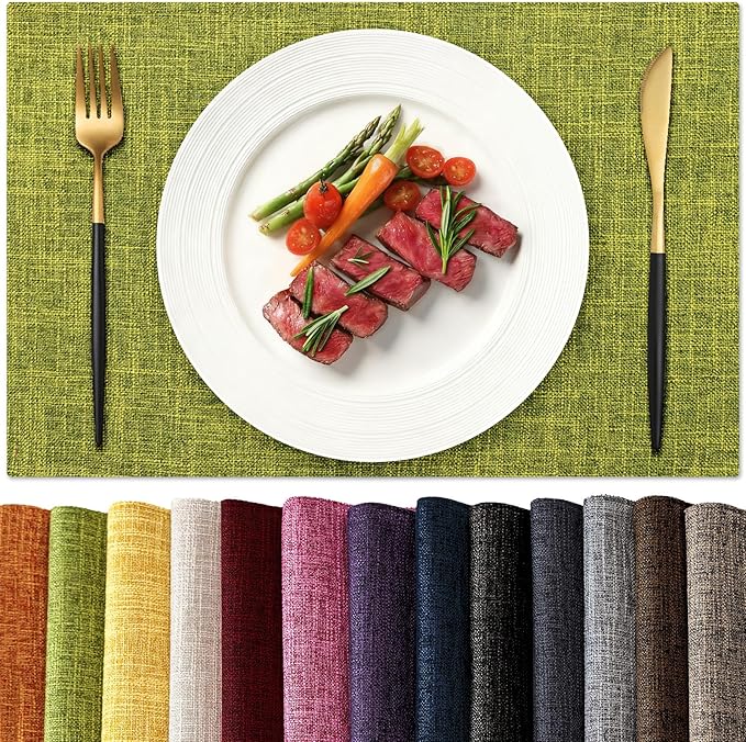 KXN Placemats Set of 6, Dual-Layer Thickened Faux Linen Table Mats, Heat by Homepage