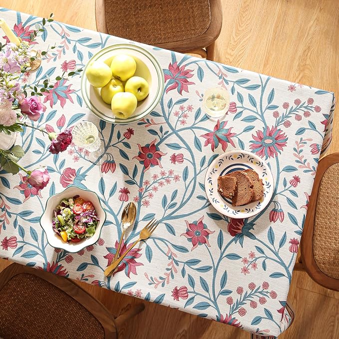 Designer Linen Rectangle Tablecloth, Vintage William Morris Wrinkle Resistant - Image 4