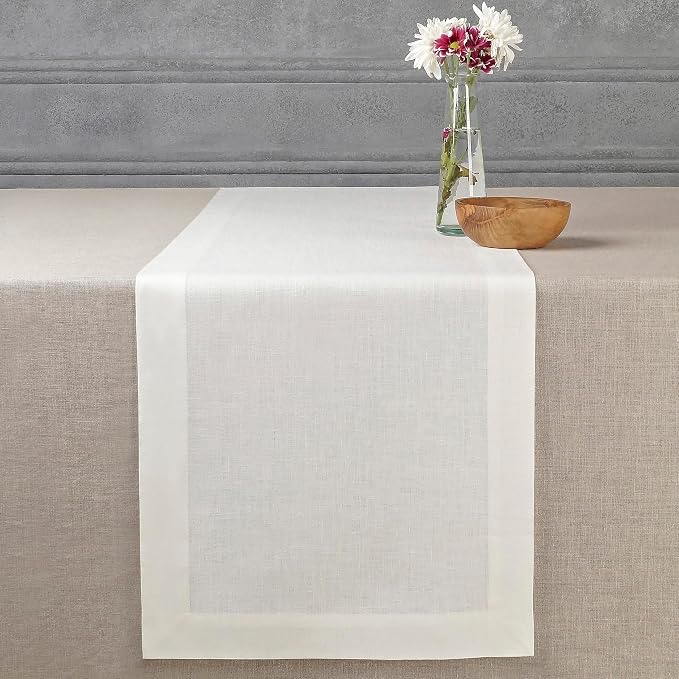 D'Moksha Homes Linen Ivory Table Runner 120 Inches Long by DMokshaHomes