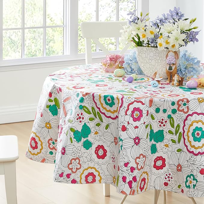 Newbridge Shabby Chic Lily Print 70 Inch Round Vinyl Flannel Backed Tablecloth - Image 7