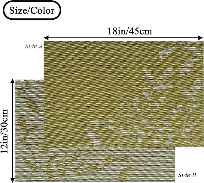 Leaf Placemats Set of 8, Non-Slip Heat-Resistant 18" x 12" Vinyl Washable - Image 2