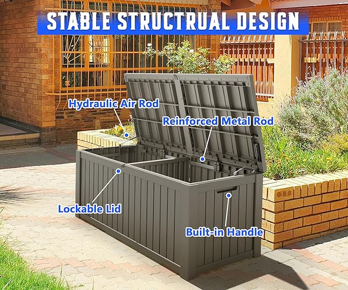 NUNU LAB 150 Gallon Outdoor Storage Box, Resin Large Sturdy Deck Box, Backyard - Image 6