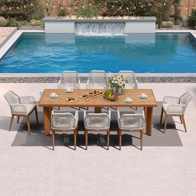 PURPLE LEAF 9 Pieces Patio Dining Set Aluminum Rectangular Table and Rattan Arm - Image 2