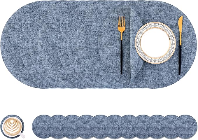 Homaxy Round Faux Leather Placemats and Coasters, Washable Dual-Side Table Mats by Homaxy