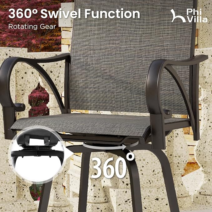 PHI VILLA 3 Piece Outdoor Bar Set, Bar Height Patio Bistro Table and Bar Chairs - Image 2