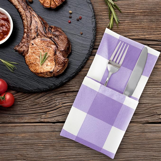 Cupuamon Buffalo Plaid Table Napkins Set of 100, 17x17 inch, Lavender and White - Image 6