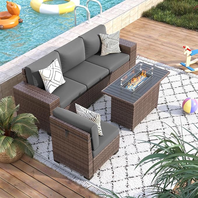 Patio Furniture Set with Fire Pit Table 5 Piece, Outdoor Conversation Sets - Image 2