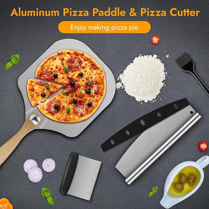 Pizza Peel 12x14 Inch Aluminum with Adjustable Handle and Rocker Cutter