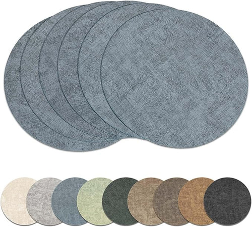 13" Round Placemats Set of 6, Reversible Faux Leather Heat Resistant Table Mats by NCUE