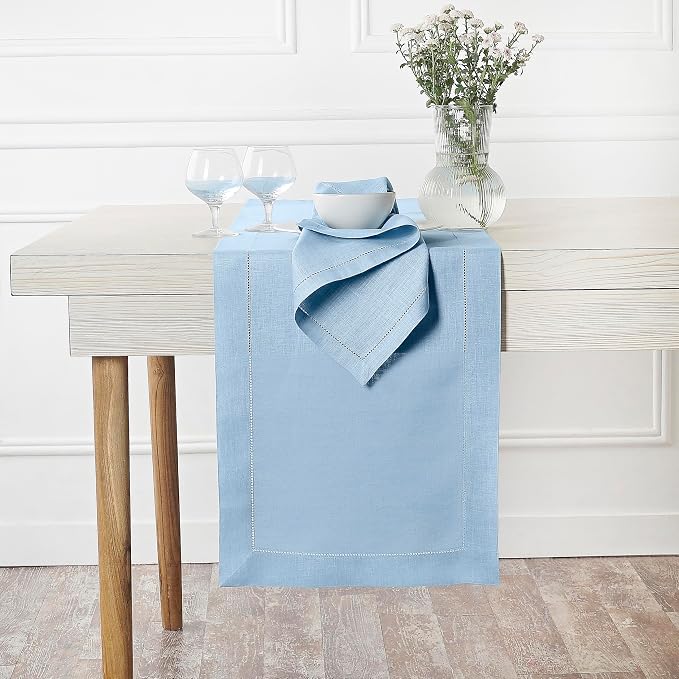 D'Moksha Homes Linen Powder Blue Table Runner 108 Inches Long - Image 2