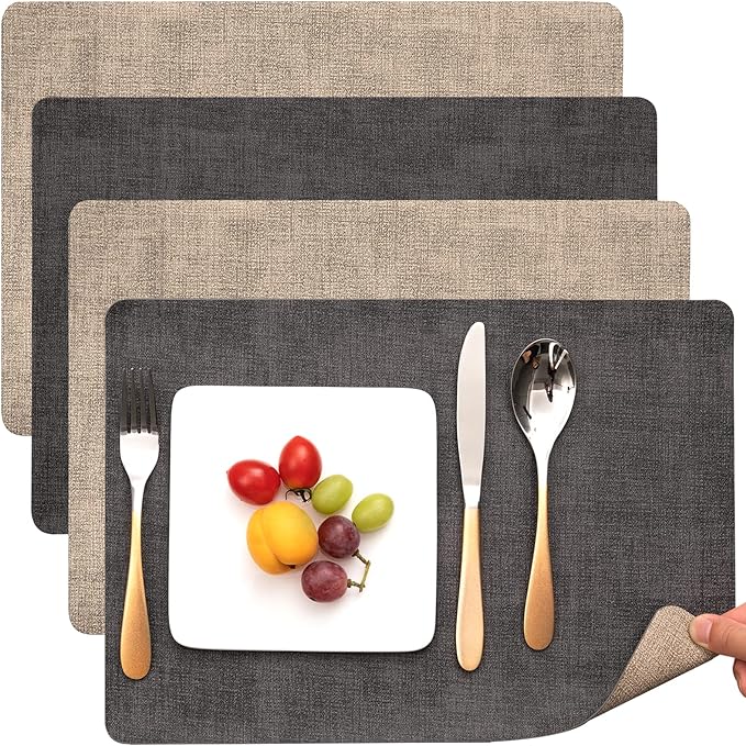 Myir JUN Placemats Dual Sided, Faux Leather Place Mats Set of 4 Indoor Placemat by MyirJUN