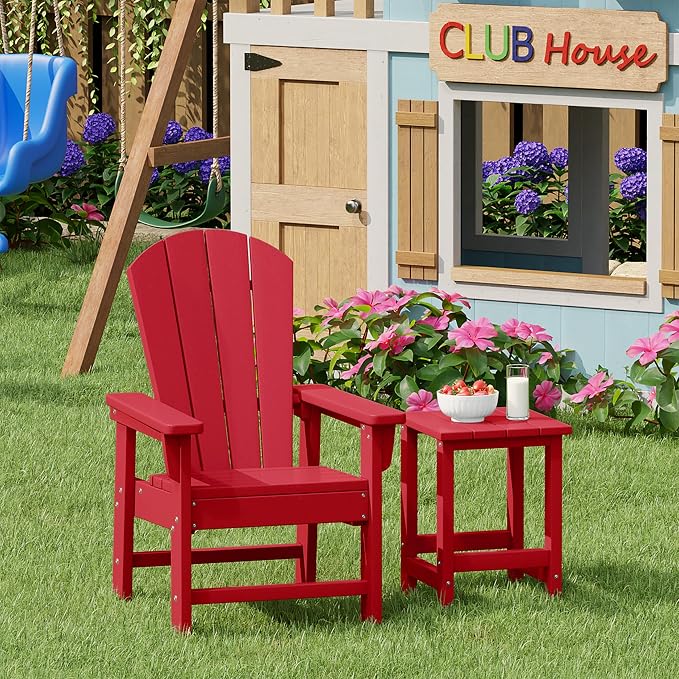 Costaelm Kids Outdoor Side Table, Small Patio HDPE Adirondack Square Table - Image 3