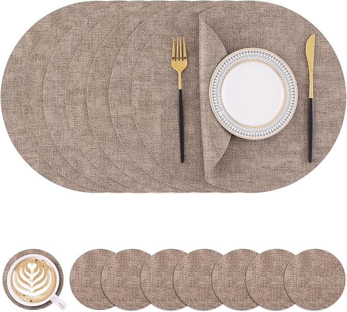Homaxy Round Faux Leather Placemats and Coasters, Washable Dual-Side Table Mats by Homaxy