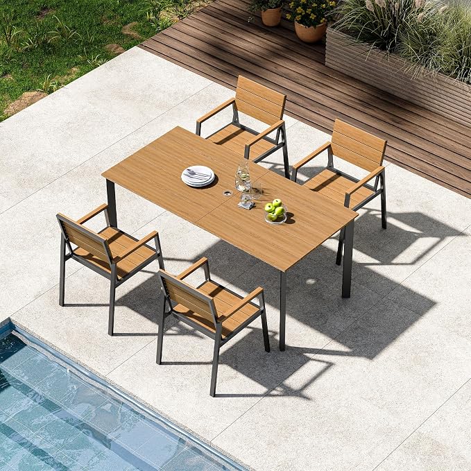 Outdoor Patio Dining Sets, Aluminum&HDPS 5 Piece Dining Table Set by ComfCove