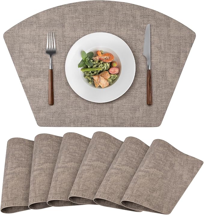 Round Table Placemats Set of 6, Faux Leather Wedge Shape Place Mats Heat by Wanlvhu