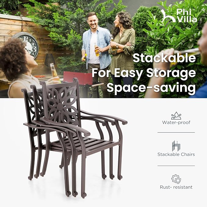 PHI VILLA Cast Aluminum Patio Dining Set - Image 9