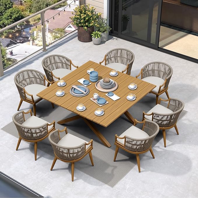 PURPLE LEAF 9 Pieces Outdoor Dining Set All Weather Wicker Patio Dining Set by Unknown