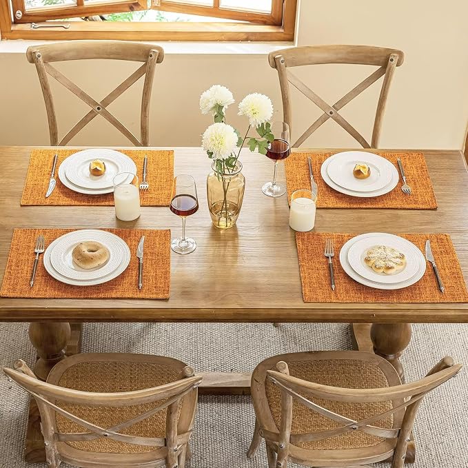 Blue Forest Placemats Set of 6, Dual-Layered Thickened Faux Linen Cloth Place - Image 5
