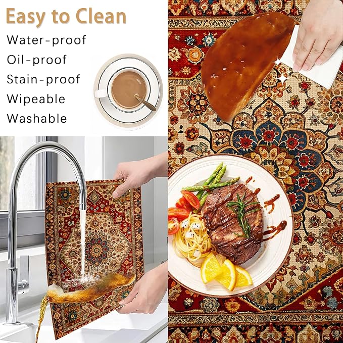 Boho Ethnic Placemats Set of 6, Retro Flower Placemats Washable Kitchen Dining - Image 5