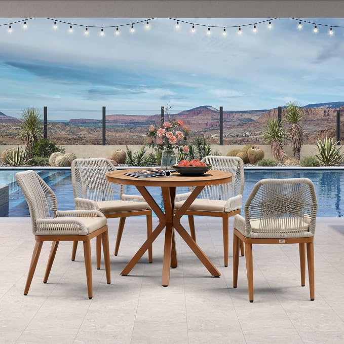 PURPLE LEAF 5 Pieces Round Dining Set Patio Aluminum Modern Round Table and - Image 2