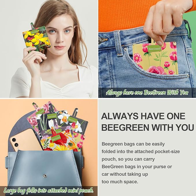 BeeGreen Floral Reusable Grocery Bags Bulk 6 Packs X-Large50LBS, Reusable - Image 3