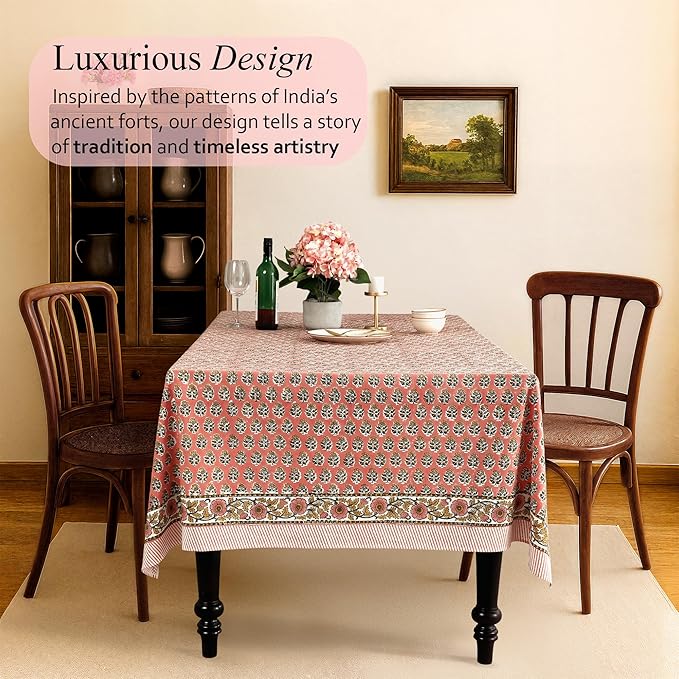 CPC Tablecloth 100% Cotton 70x118 Inch Indian Block Print Rectangle Table Cover - Image 2