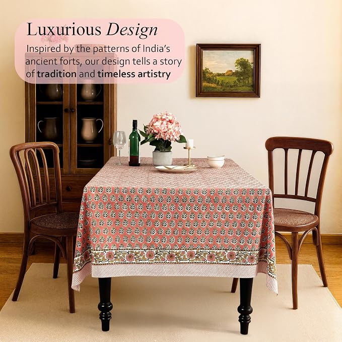 CPC Tablecloth 100% Cotton 70x108 Inch Indian Block Print Rectangle Table Cover - Image 2