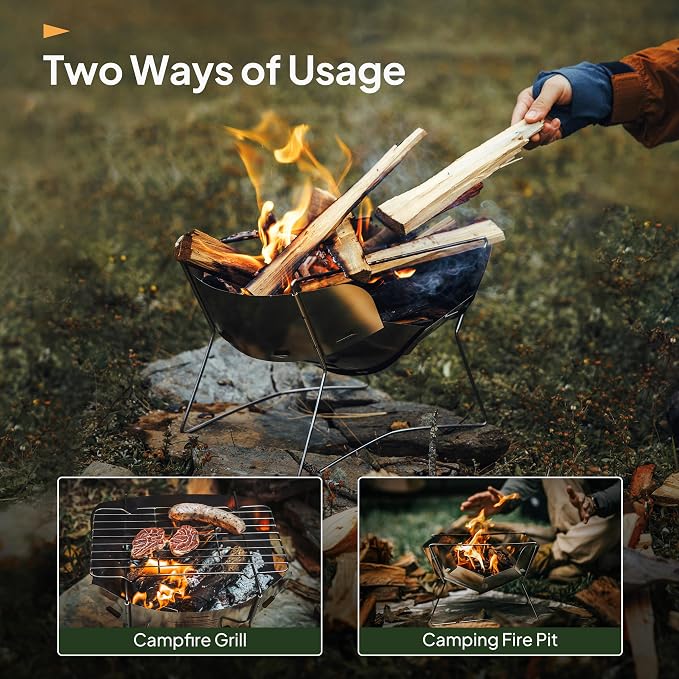 Thous Winds Outdoor Fire Pit, 12-inch Portable Camping Fire Pit, Stainless - Image 2