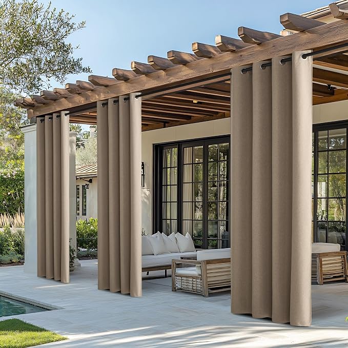 NICETOWN Outdoor Curtains for Patio Waterproof, Thermal Insulated Linen by NICETOWN