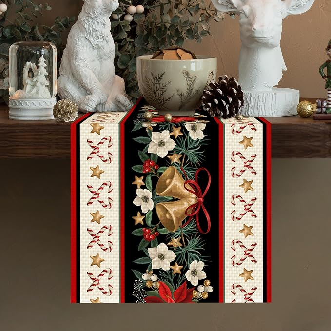 Christmas Bells Table Runner Burlap Kitchen Dining Linen Table Decoration - Image 2