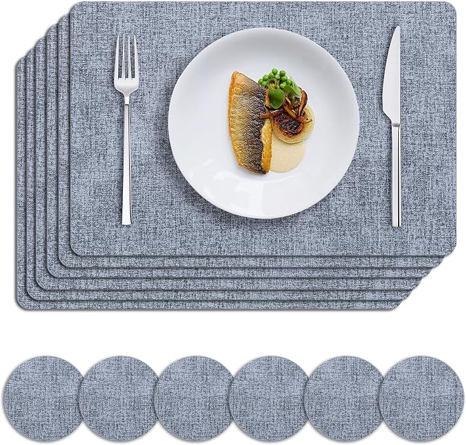 MOSAYT Faux Leather Placemats Set of 6, Heat Resistant Wipeable Washable Vinyl by MOSAYT