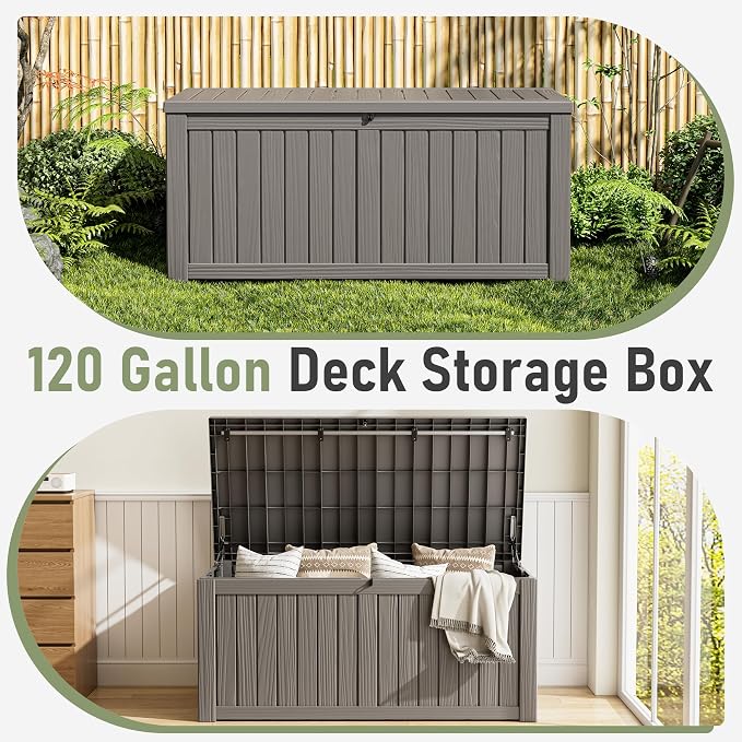 120 Gallon Outdoor Storage Box, Resin Deck Boxes Outdoor Waterproof - Image 4
