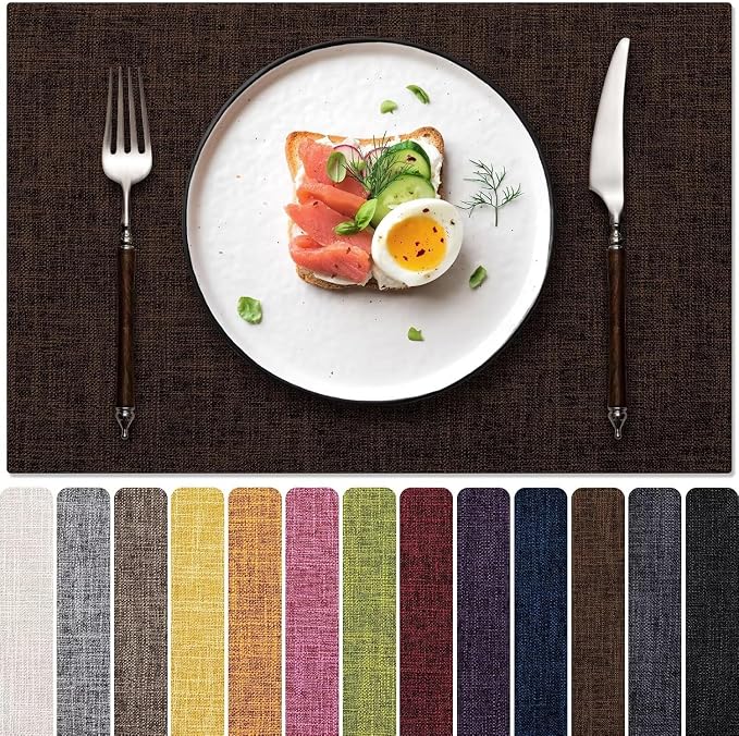 Blue Forest Placemats Set of 8, Dual-Layered Thickened Faux Linen Cloth Place by BlueForest