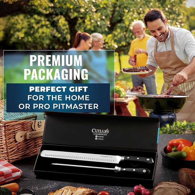 Cutluxe BBQ Knife Carving Set – 12" Brisket Knife & 10" Honing Rod, Butcher - Image 7