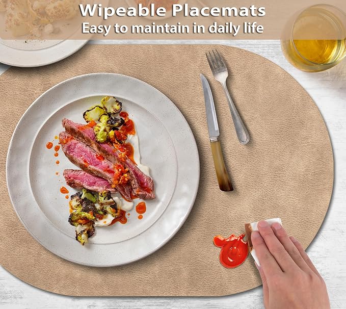 ADRIMER Placemats, Heat Resistant Oval Placemats Set of 4 Washable 12 x 17 Inch - Image 4