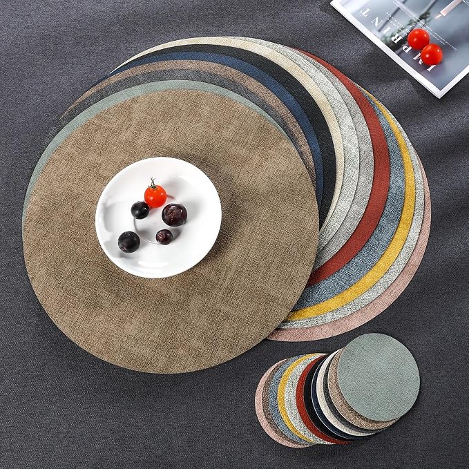 Myir JUN Round Placemats Dual Sided, Faux Leather Place Mats Set of 4 Indoor - Image 9