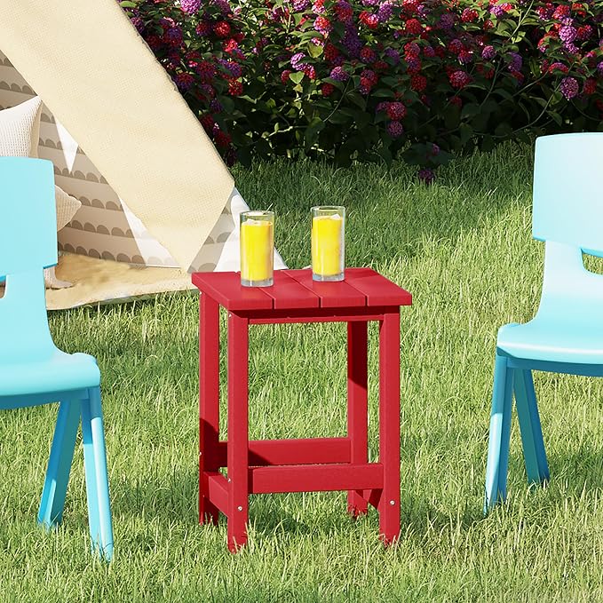 Costaelm Kids Outdoor Side Table, Small Patio HDPE Adirondack Square Table - Image 2