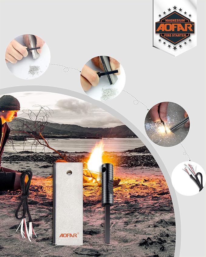 AOFAR Magnesium Fire Starter AF-374 Waterproof Fire Steel Pouch - Image 2