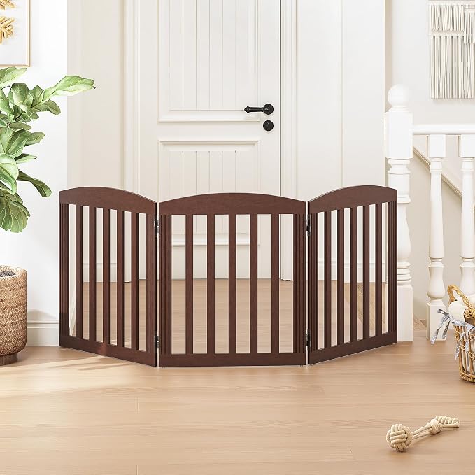 SPIRICH Wooden Freestanding Foldable Dog Gate, Pet Gate Indoor, Dog Gates - Image 2
