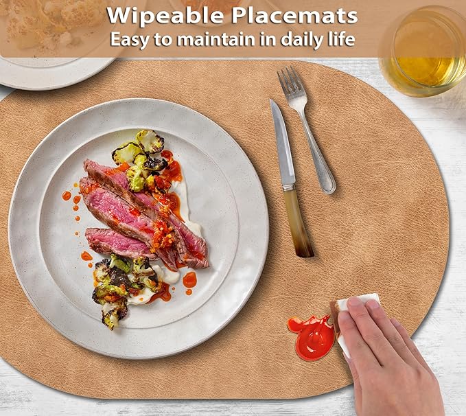 ADRIMER Placemats, Heat Resistant Oval Placemats Set of 12 Washable 12 x 17 Inch - Image 3