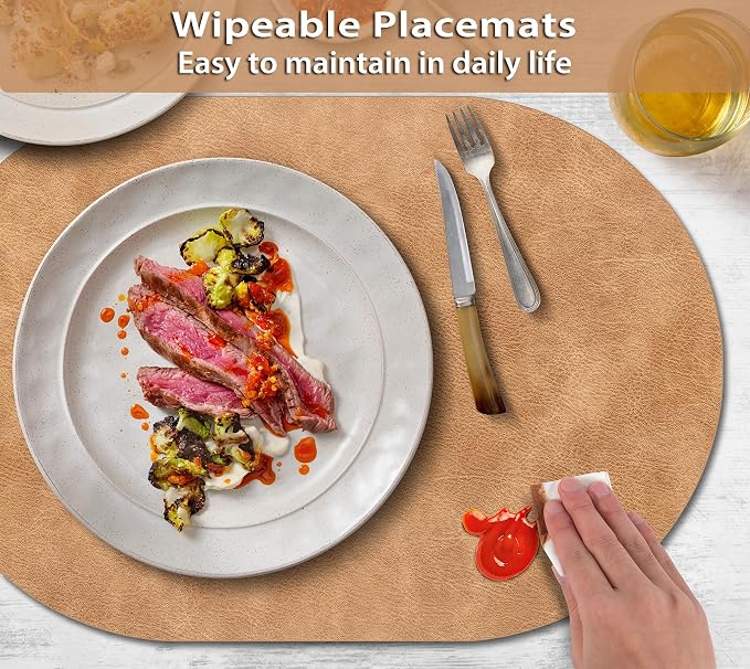 ADRIMER Placemats, Heat Resistant Oval Placemats Set of 6 Washable 12 x 17 Inch - Image 3