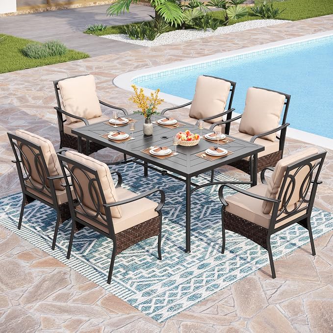 PHI VILLA Outdoor Dining Set for 6, All-Weather Patio Table and Chairs Set for 6 by PHIVILLAThepioneerofcomfortablehouseholdsupplies