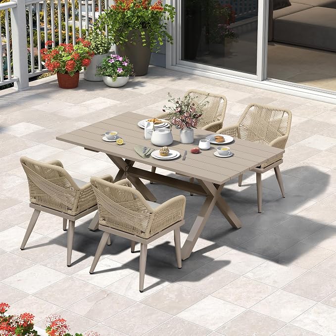 PURPLE LEAF 5 Pieces Outdoor Dining Set All-Weather PE Rattan Outdoor Patio - Image 2