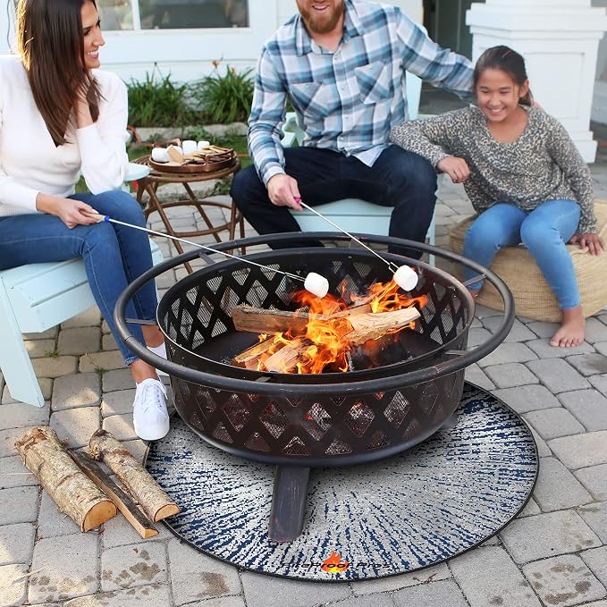 40" Blue Color Design fire mat for Under firepit. Heat Retardant Pattern That - Image 2